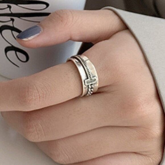 #36 TWO RINGS NEW Retro 925 Sterling Silver Cross Ring - Picture 7 of 9